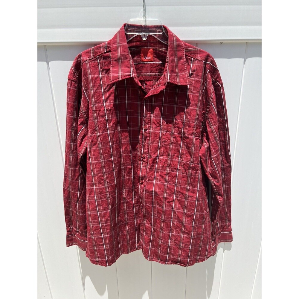 s.Oliver Plaid Button Down Long Sleeve Mens XL Red 100% Cotton